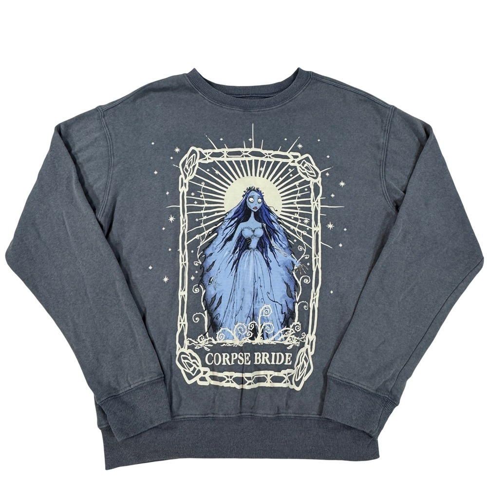 Tim Burton's Corpse Bride Emily Graphic Sweatshirt Gray Medium Hybrid Apparel
